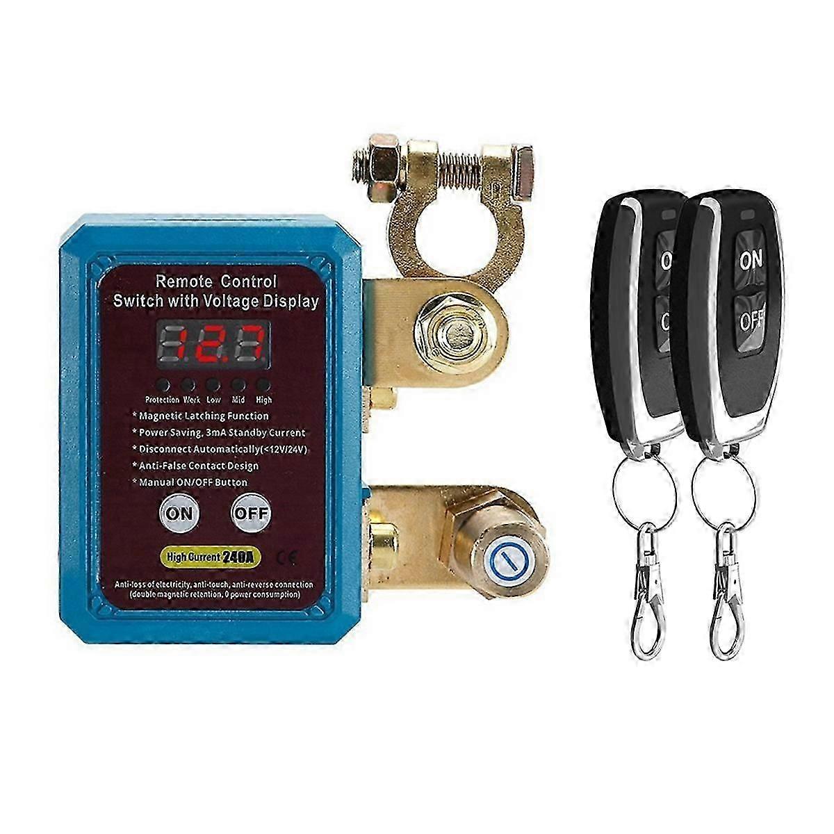 12V Remote Battery Disconnect Switch with LED Voltage Display and Automatic Power Shut Off for Automobiles