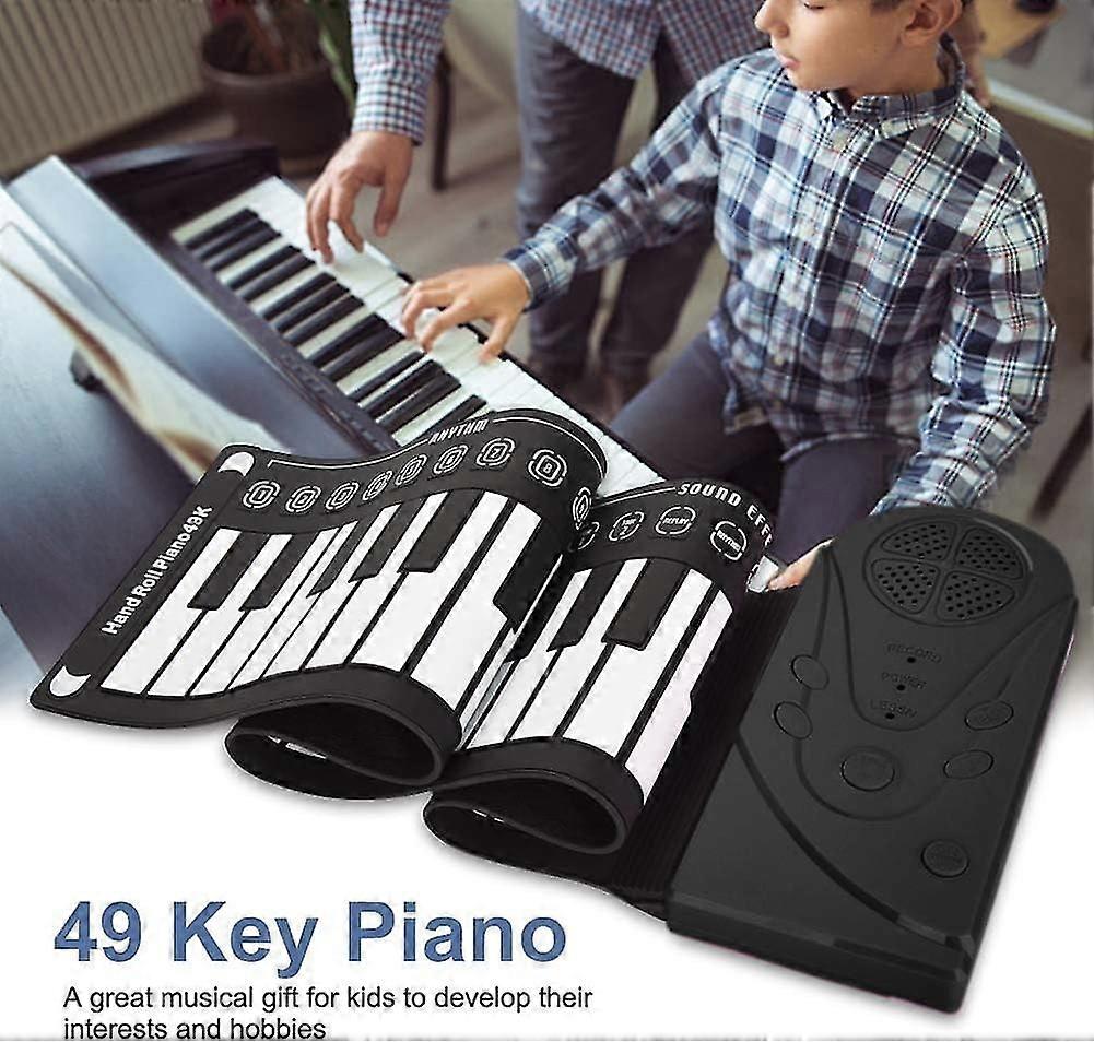 49 Key Roll Up Keyboard Piano, Electric Foldable Piano Keyboard, 16 Tones, 6 Educational Demo Songs, For Beginners Kids Adults Gift