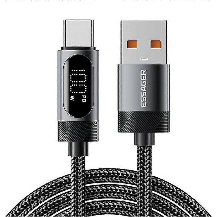 ESSAGER 2m USB to Type-C 7A Fast Charging Cable Data Sync Digital Display Braided Cord
