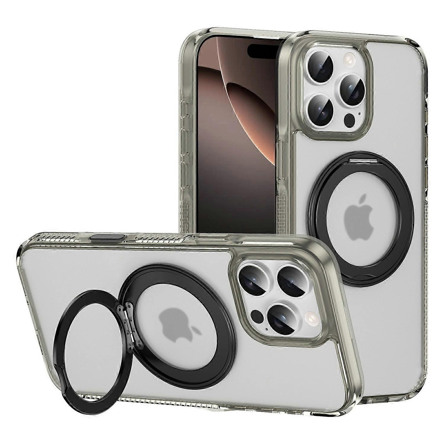 For iPhone 16 Pro Case Rotating Kickstand PC+Magnetic Phone Cover with Camera Touch Control Button