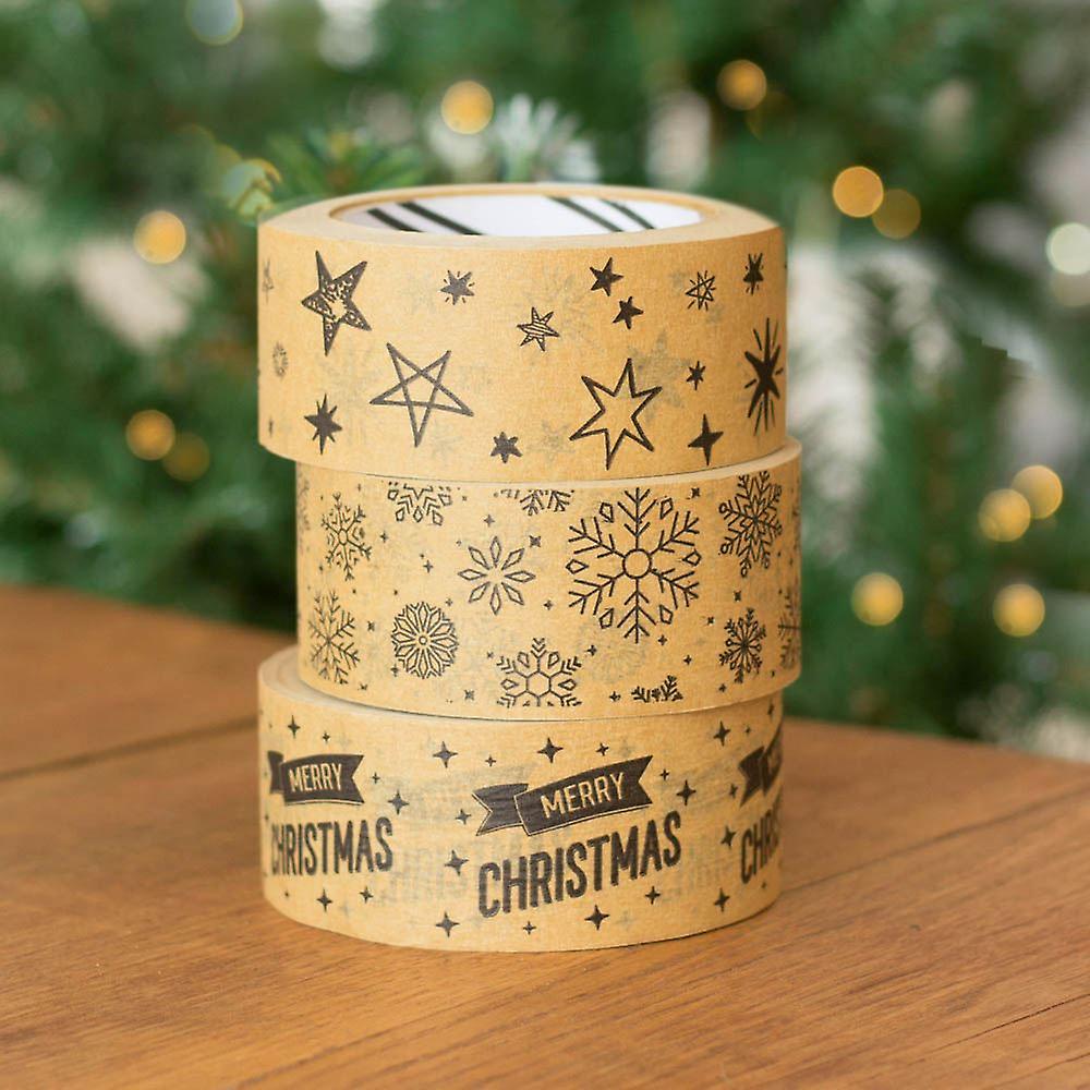 Christmas Gift Wrap Tape | Festive Wrapping Paper Recyclable Brown 3 x 50m