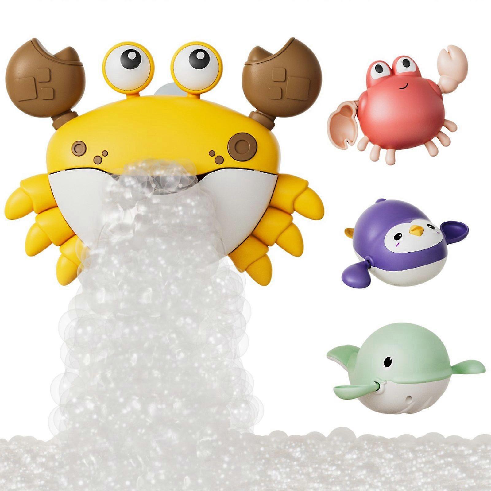Tumama Baby Bath Toys Cute Cartoon Singing Crab Blowing Bubbles with Suction Cups Mold Free Safe ABS with 3 Floating Whale Penguin Crab No Battery Win