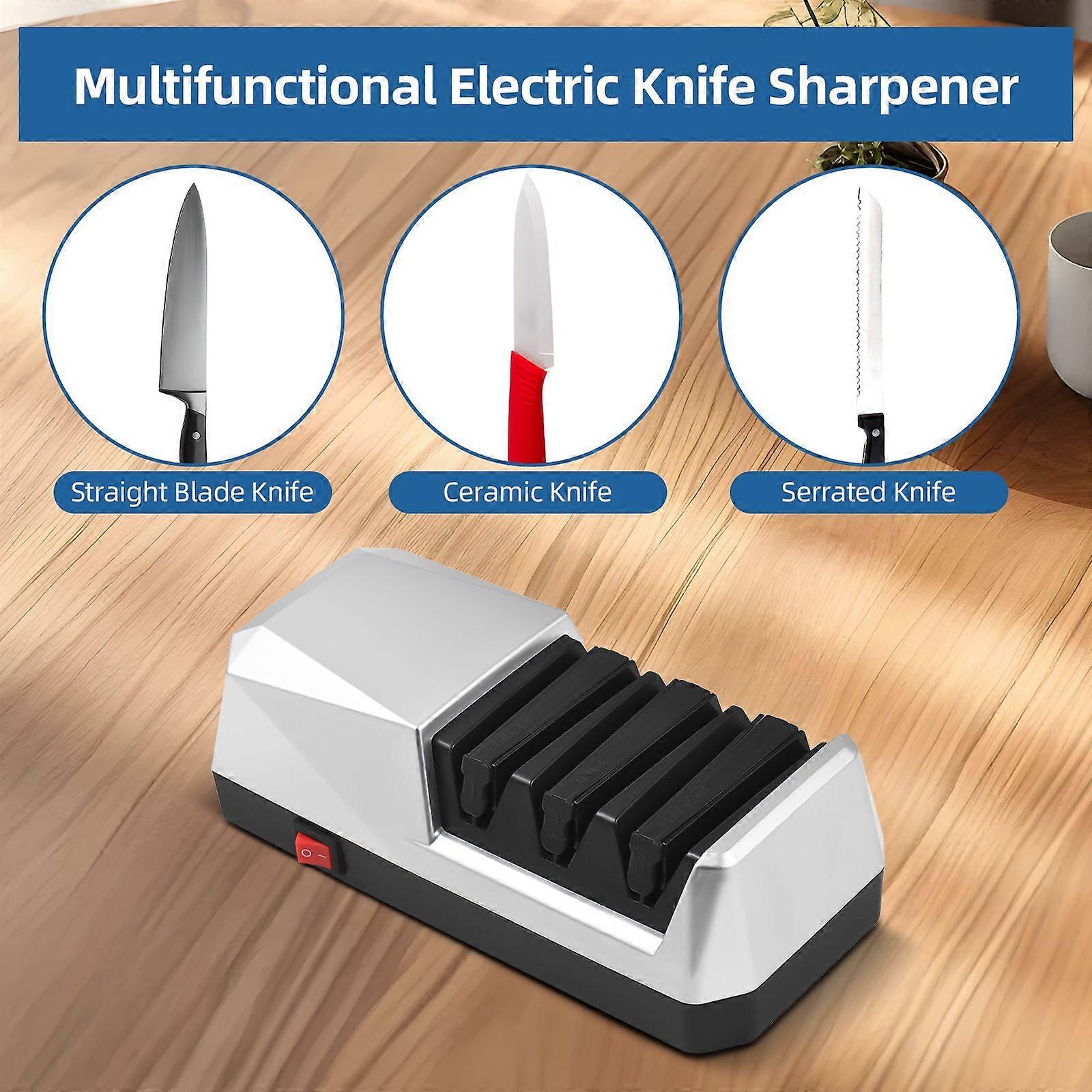 Electric Knife Sharpener Multifunctional 3-Stage Slots Kitchen Knives Sharpening System with Diamond Abrasives and Precision Angle Guides for Kitchen