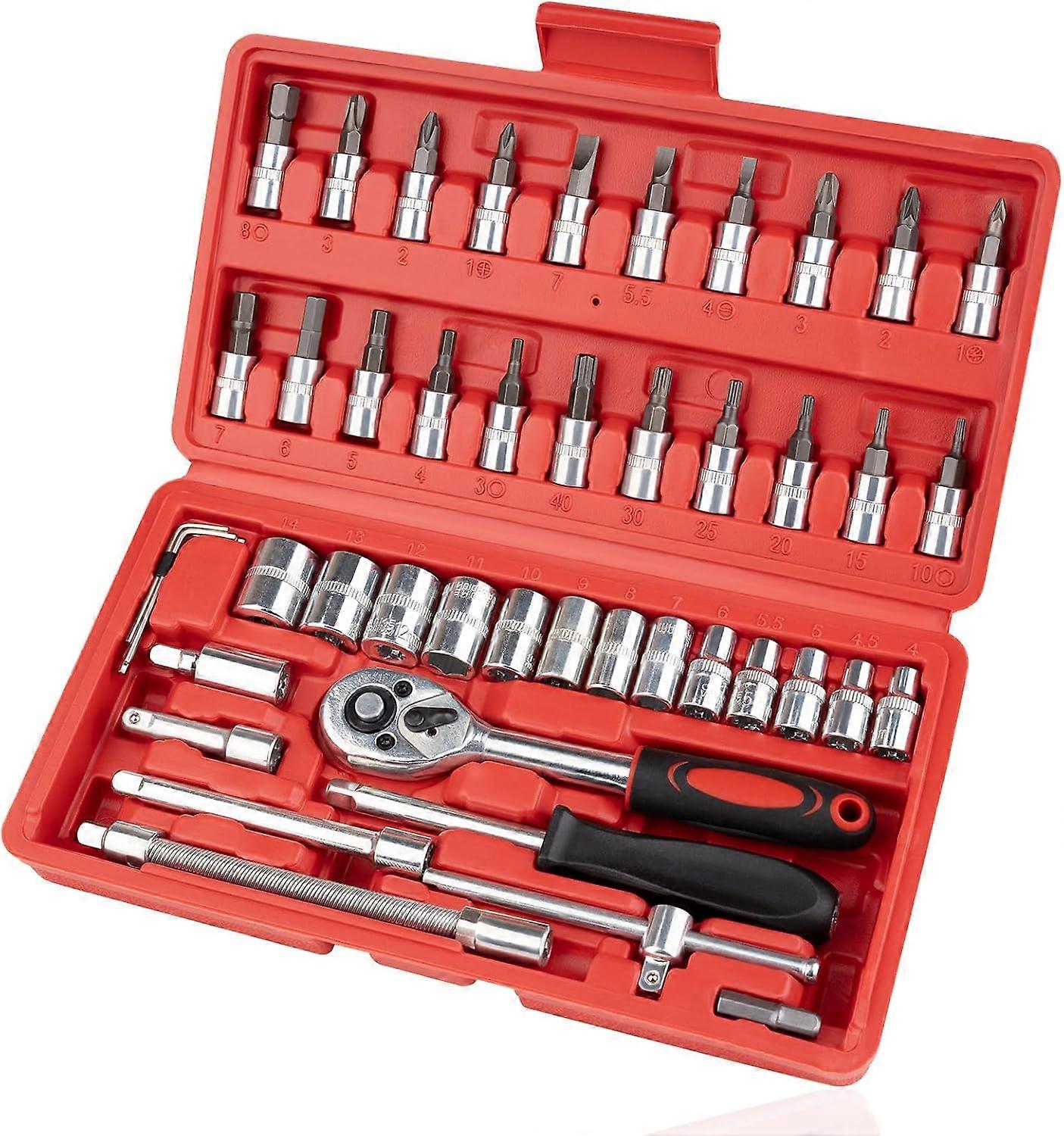 Socket Wrench Set with Extension Bar and Bit Sockets for Mechanical Use