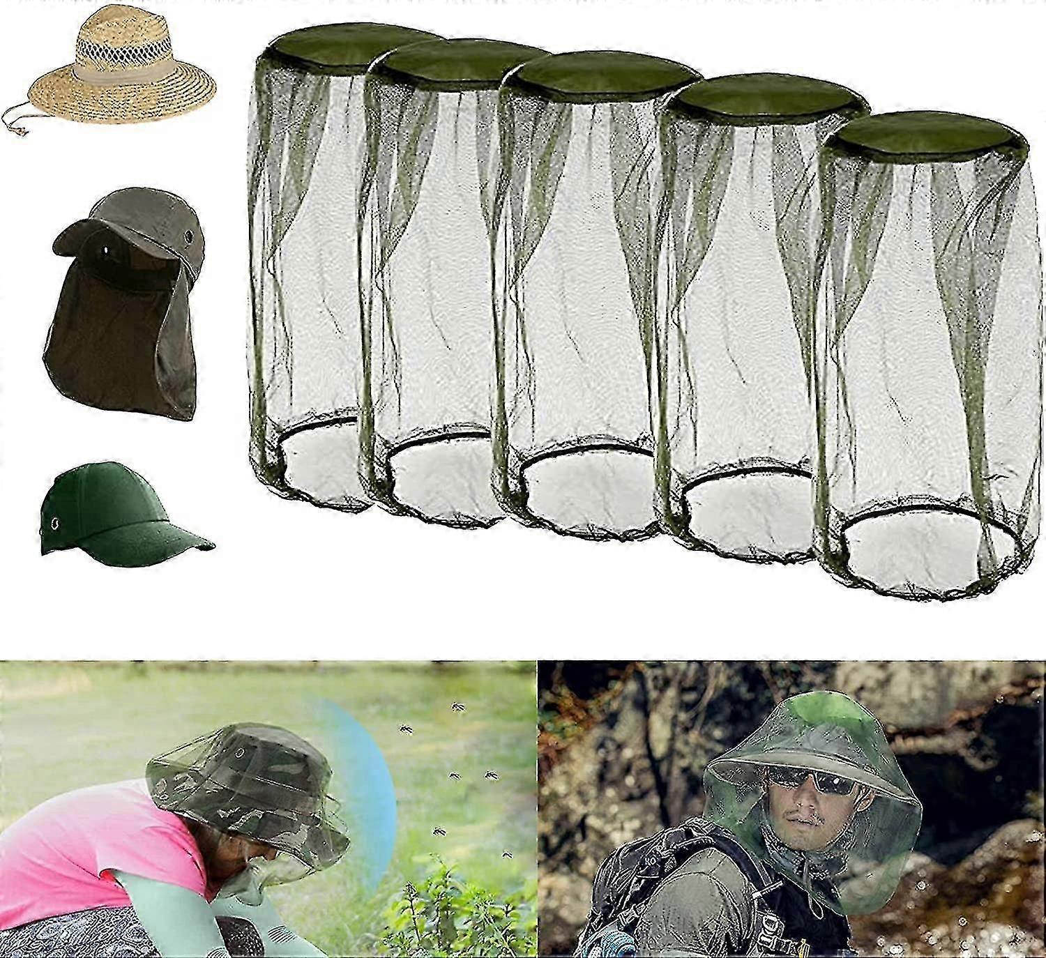 Moskitoschutzhut mit Kopfnetz - 5 Stück, grüne Farbe
