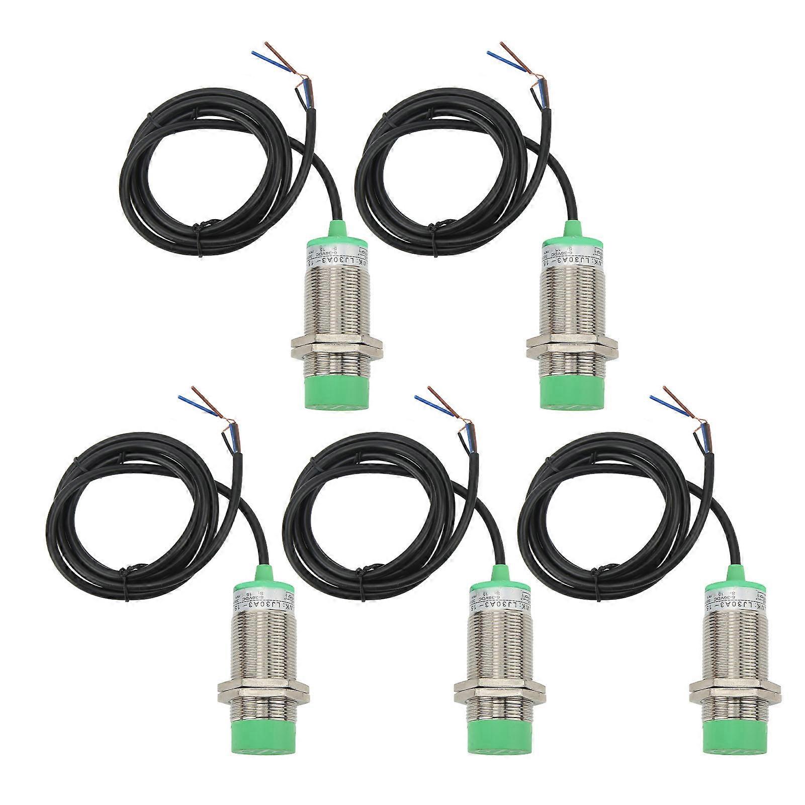 5Pcs Approach Sensor Inductive Proximity Switch NPN NO DC6‑36V 15mm Detecting Distance M30x1.5
