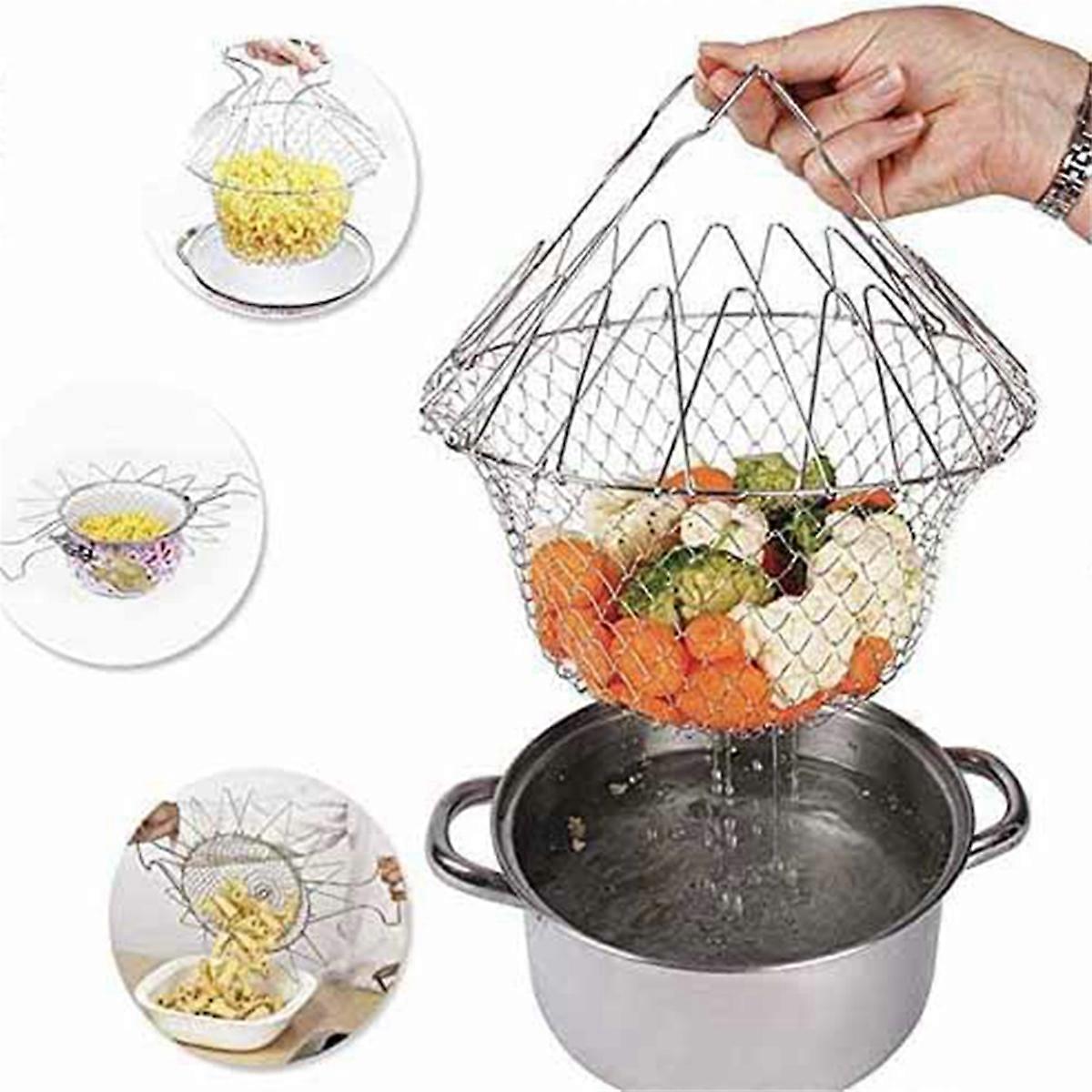 Poaching Boiling Deep Frying Basket,Household Folding Draining Basket