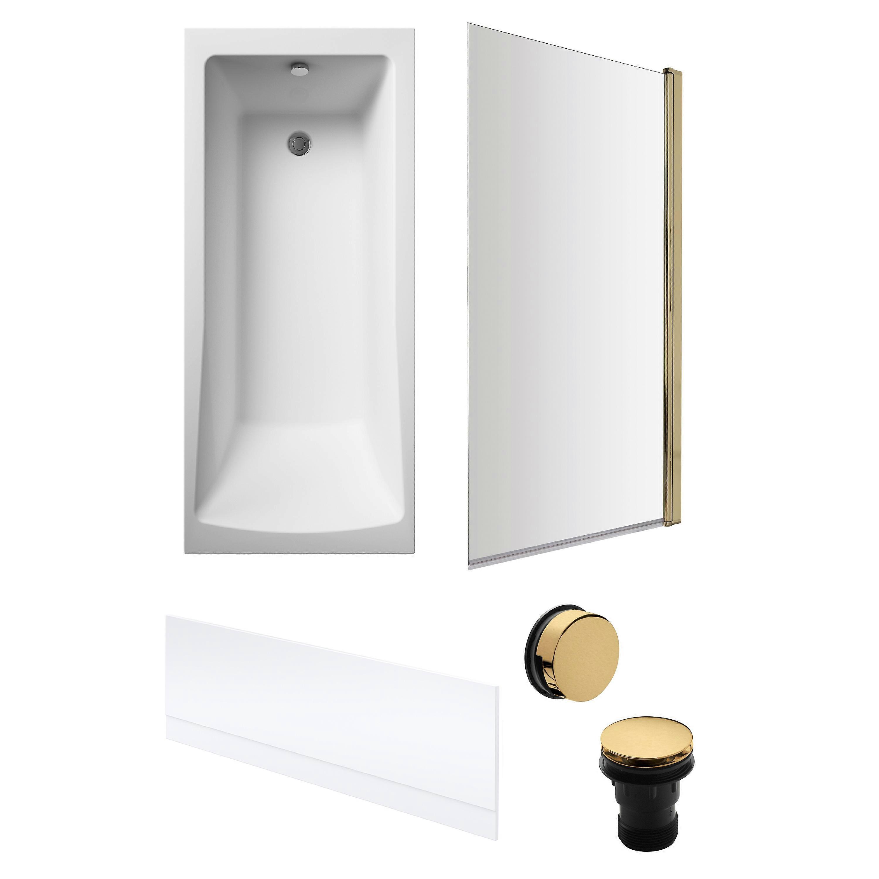 Square Single Ended 1700x700 with Front Bath Panel & Brushed Brass Screen & Brushed Brass Waste
