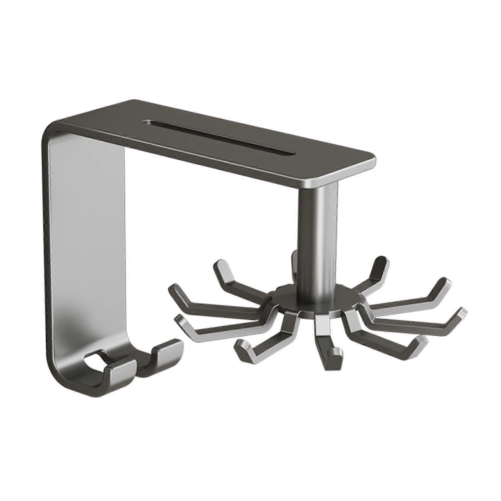 Utensils Hanging Rack, Wall Mounted Kitchen Utensil Hooks, 10 Claws, Gray Color, No Drill Kitchen Organization Solution