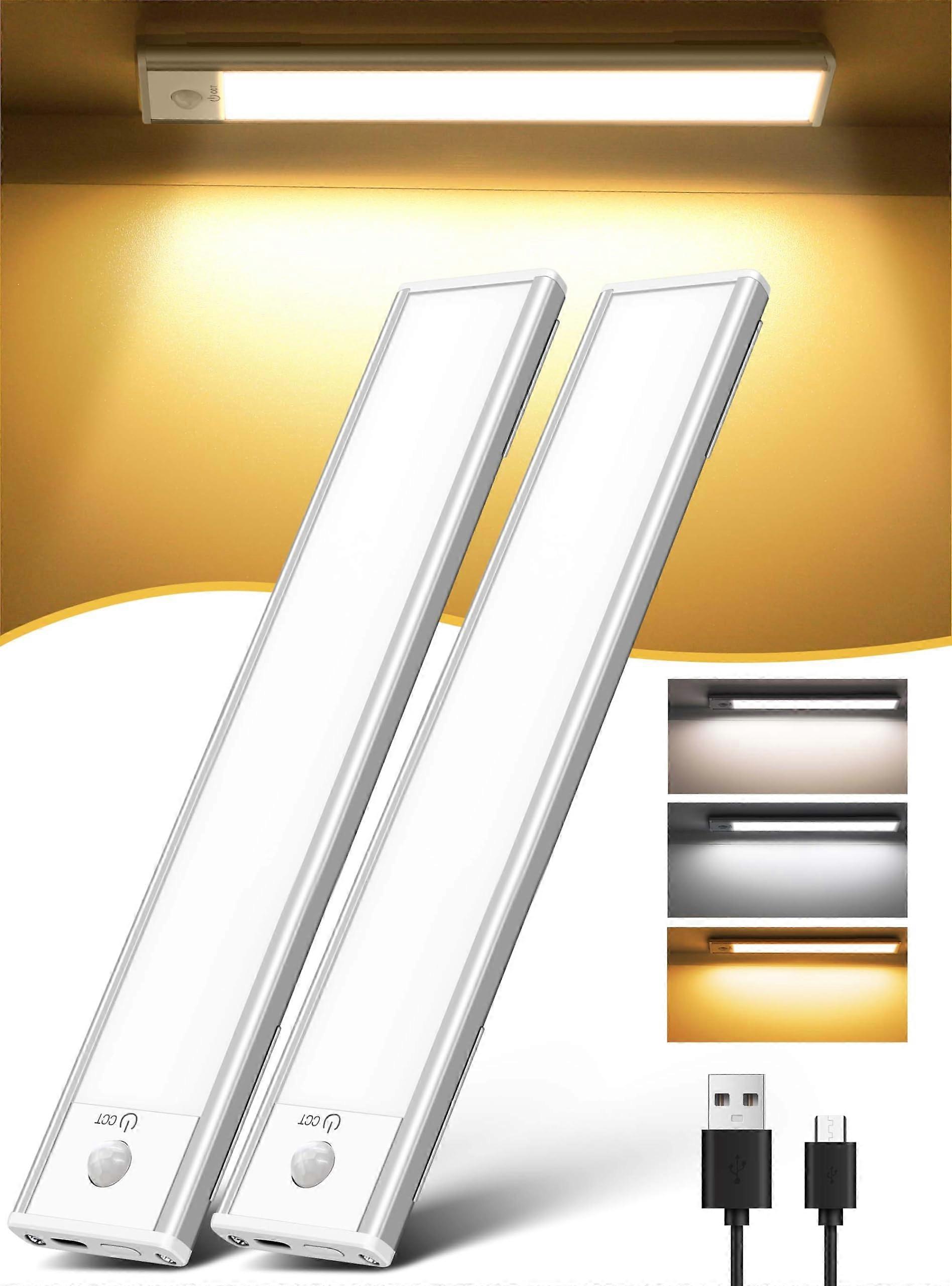 2Pack 12' Under Cabinet Lights, Magnetic Led Motion Sensor Counter Lights, 3 Color Temperatures Light Bar, USB Rechargeable
