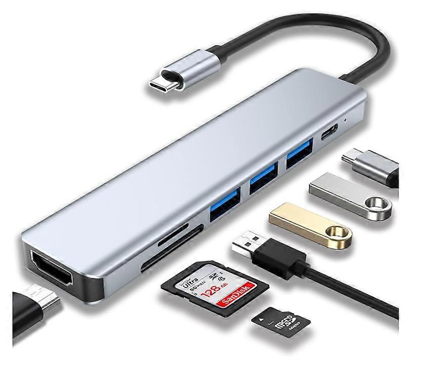 USB C Hub, 7 in 1 USB C Adapter, USB C Docking Station with 4K HDMI USB 3.0 100W PD and SD/TF Card Reader(Gray)