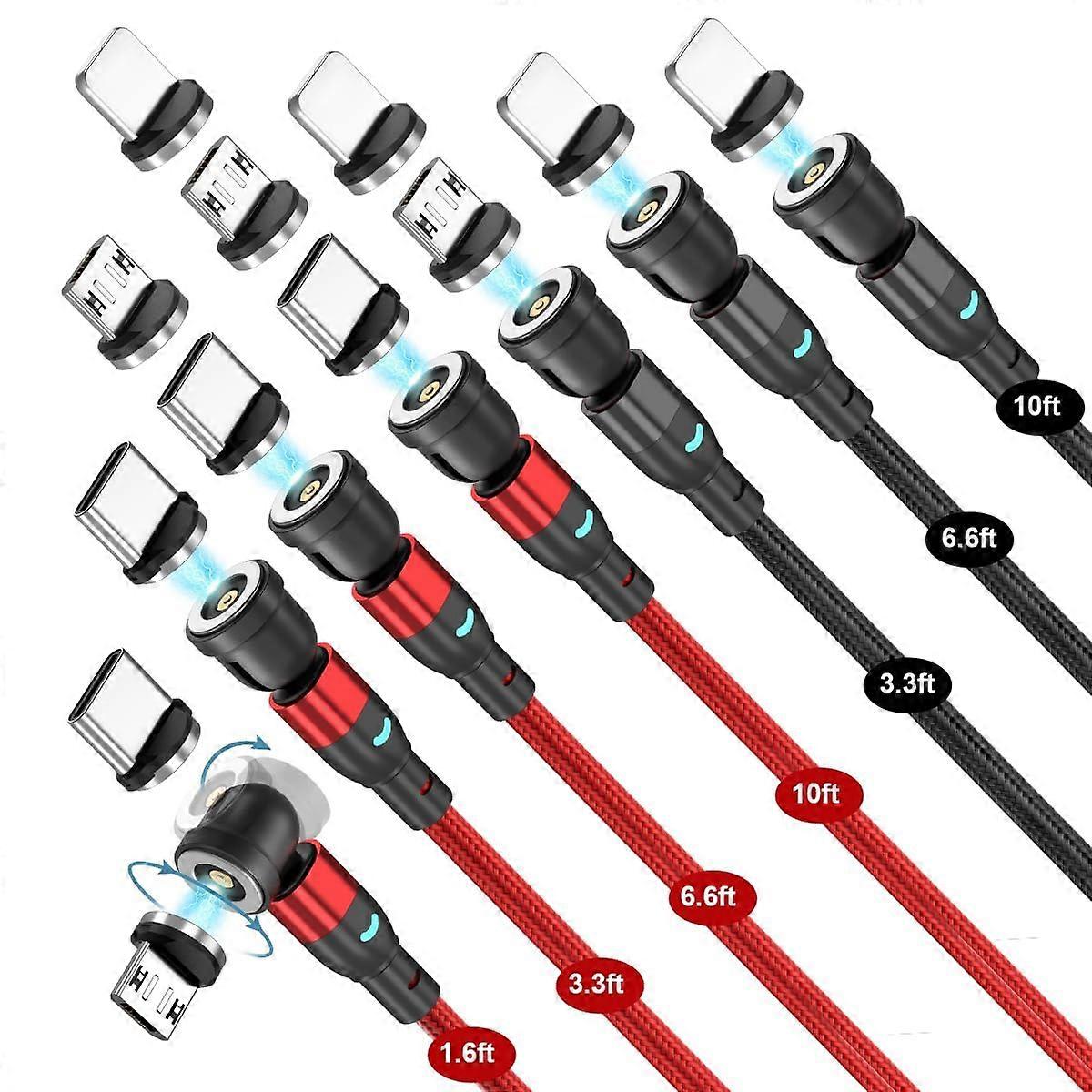 Magnetic Charging Cable 540° Rotation(7-Pack, 1.6ft/3.3ft/3.3ft/6.6ft/6.6ft/10ft/10ft) Nylon Braided