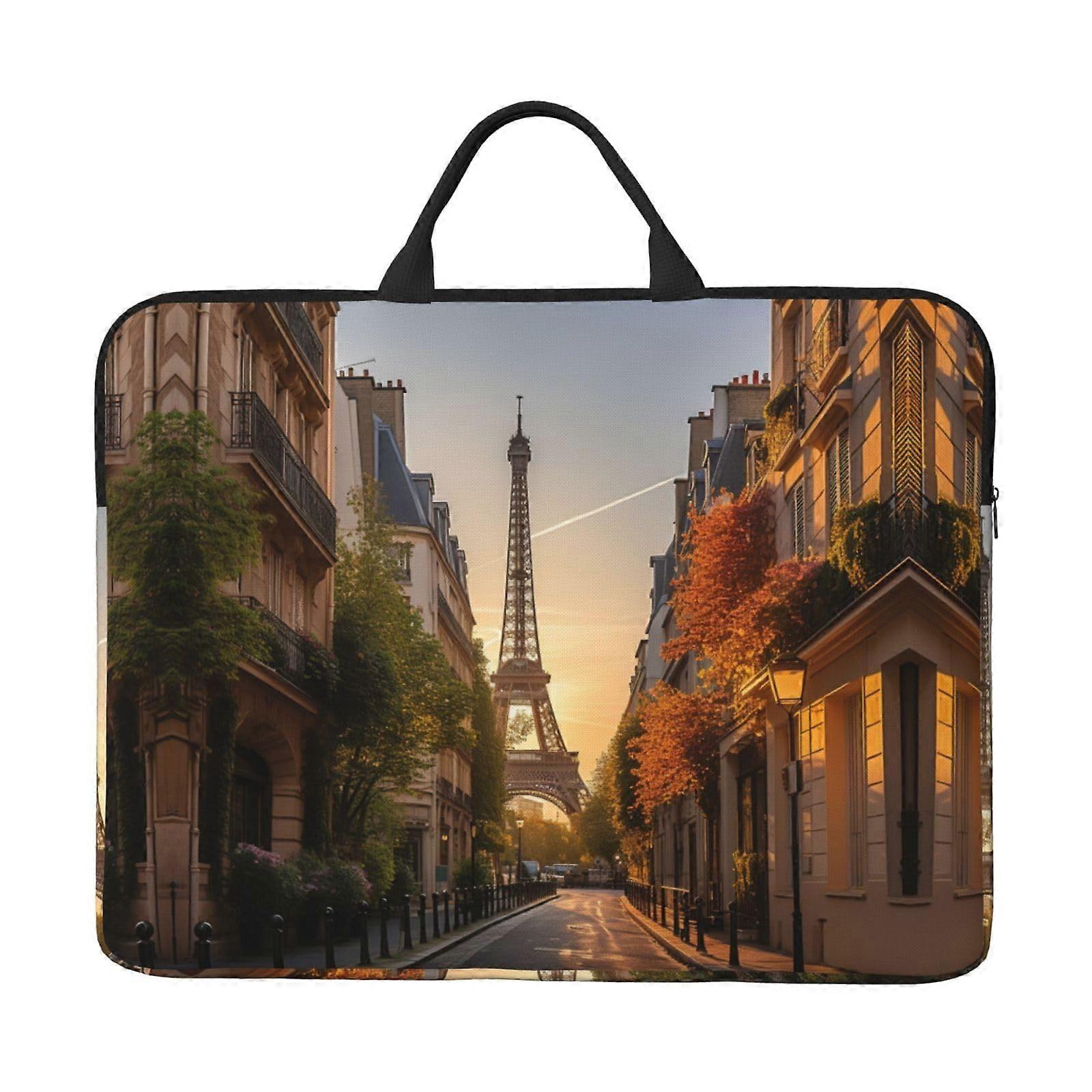 Paris Street Scene Eiffel Tower 14Inch Laptop Bag Travel For And Business, Laptop Briefcase Computer Case