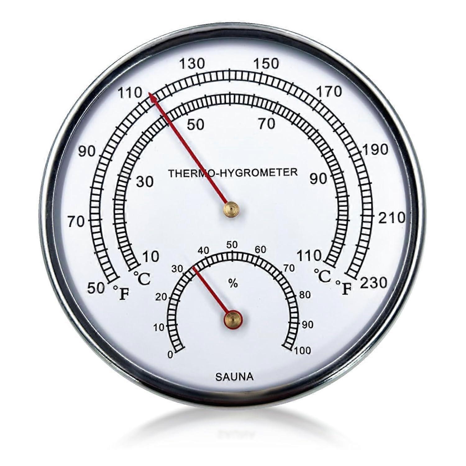 2 In 1 Sauna Fahrenheit Thermometer Hygrometer, Large Silver Dial, Indoor Temp and Humidity Monitor for Steam Rooms
