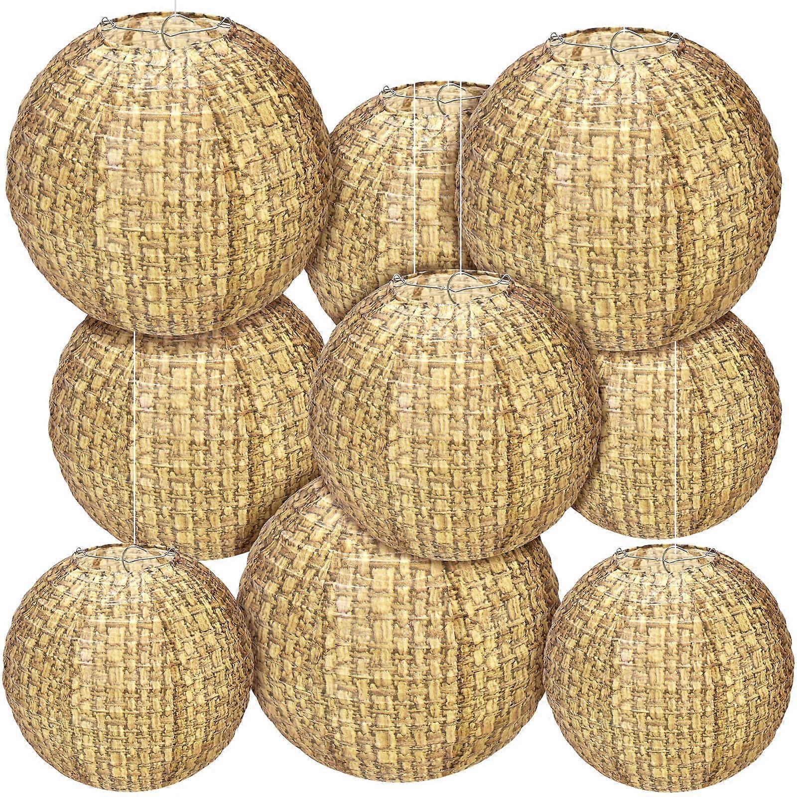 18 Pcs Print Burlap Paper Lanterns 8 10 12 Inch Chinese Decorative Boho Hanging Decor
