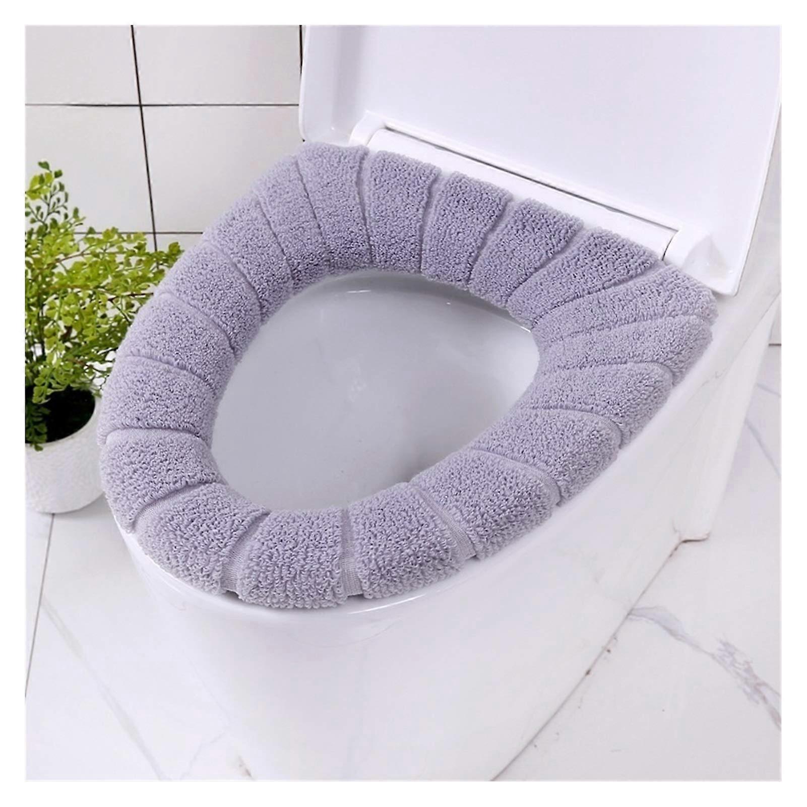 Bathroom Toilet Seat with Handle Closestool Washable Soft Winter Warmer Pad Mat Cushion O-shape Toilet seat Bidet Covers (Color : Gray)