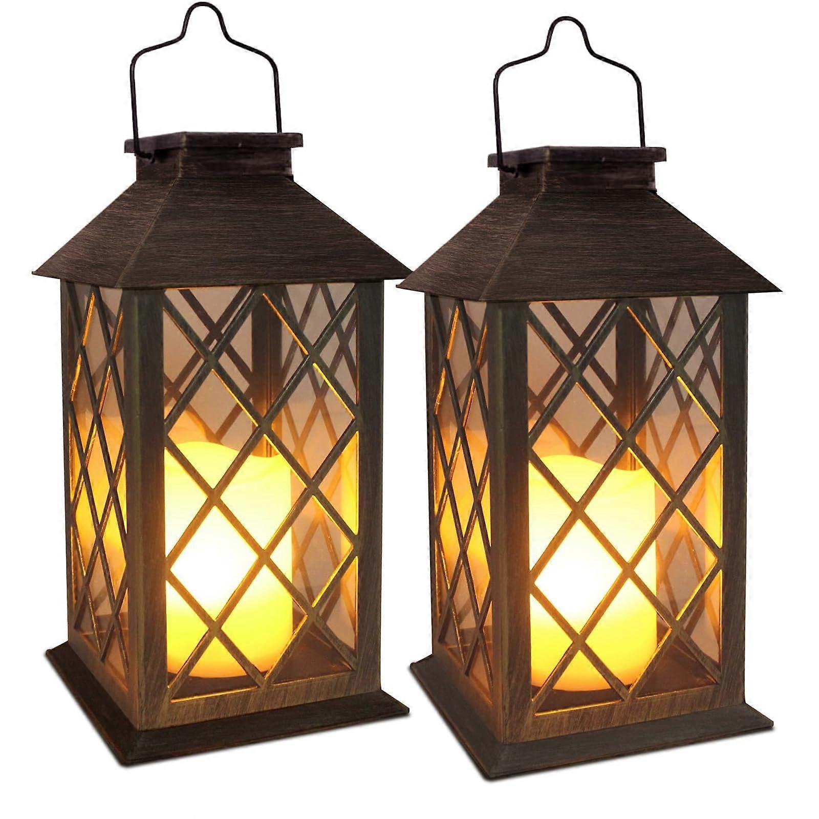 Solar Lanterns, Hanging Outdoor Lantern with Lasts 2X Longer LED Flickering Flameless Candles