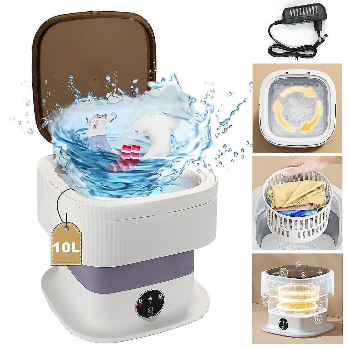 10L Folding Washing Machine with Drain Basket, Foldable Mini Washing Machine for Compact Spaces