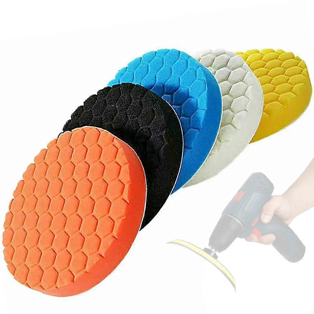 6-Inch Car Polishing Pads 5-Piece Foam Set for Waxing Buffing Scratch Removal Compatible with Drill and DA Polishers