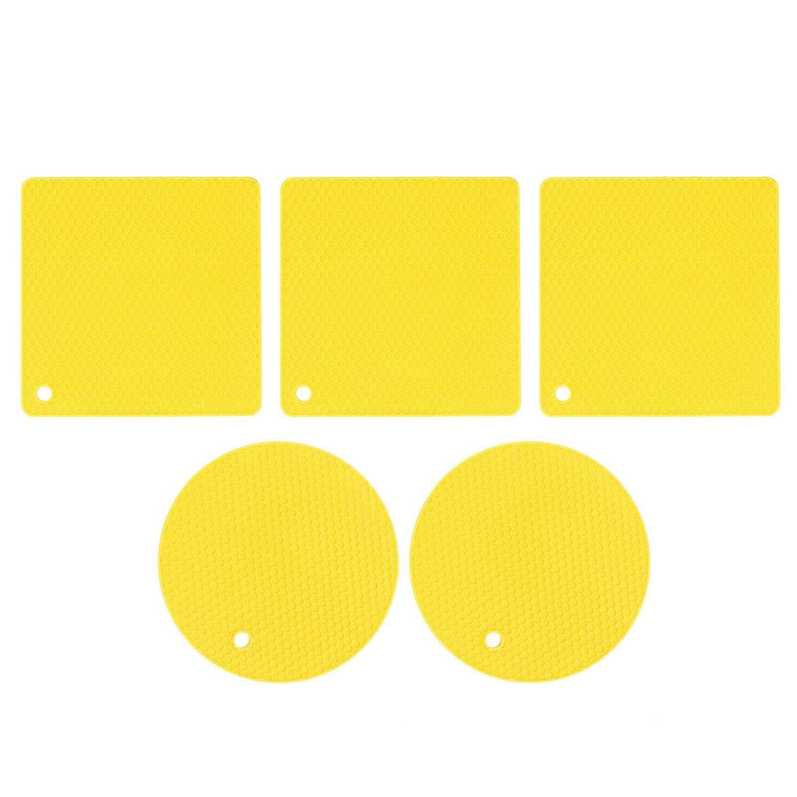 5 PCS 2 Round 3 Square Silicone Honeycomb Mat Multipurpose Hot Pads for Hot Dishes Tables Yellow