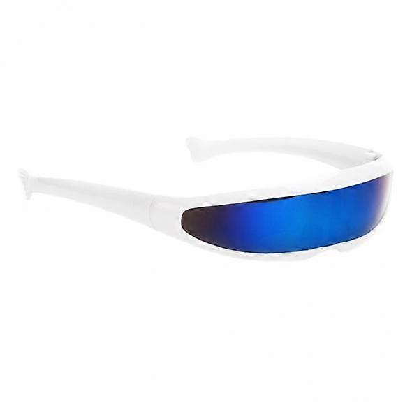 11-30pack Futuristic Narrow Lens Visor Eyewear Sunglasses White Frame Blue