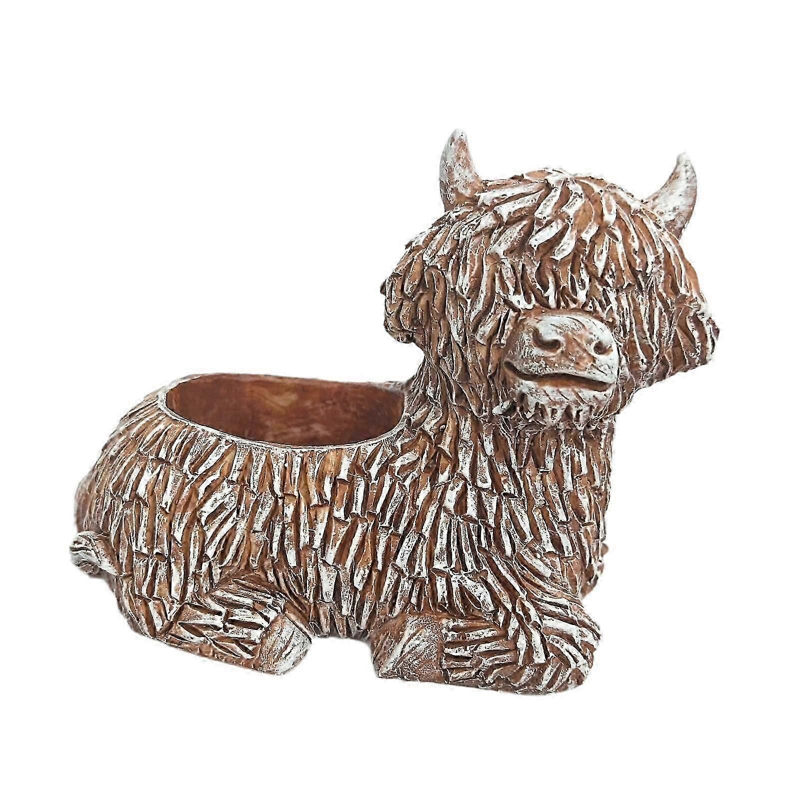 Desktop Decoration of Flower Pot Statue for Shelf in Office or Tea Room, Suitable for Highland Yaks Theme