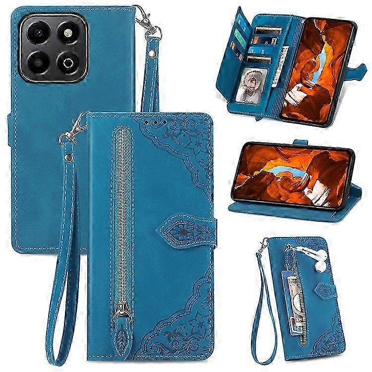 PU Leather Zipper Wallet Case with Flower Pattern for 5G Smartphones