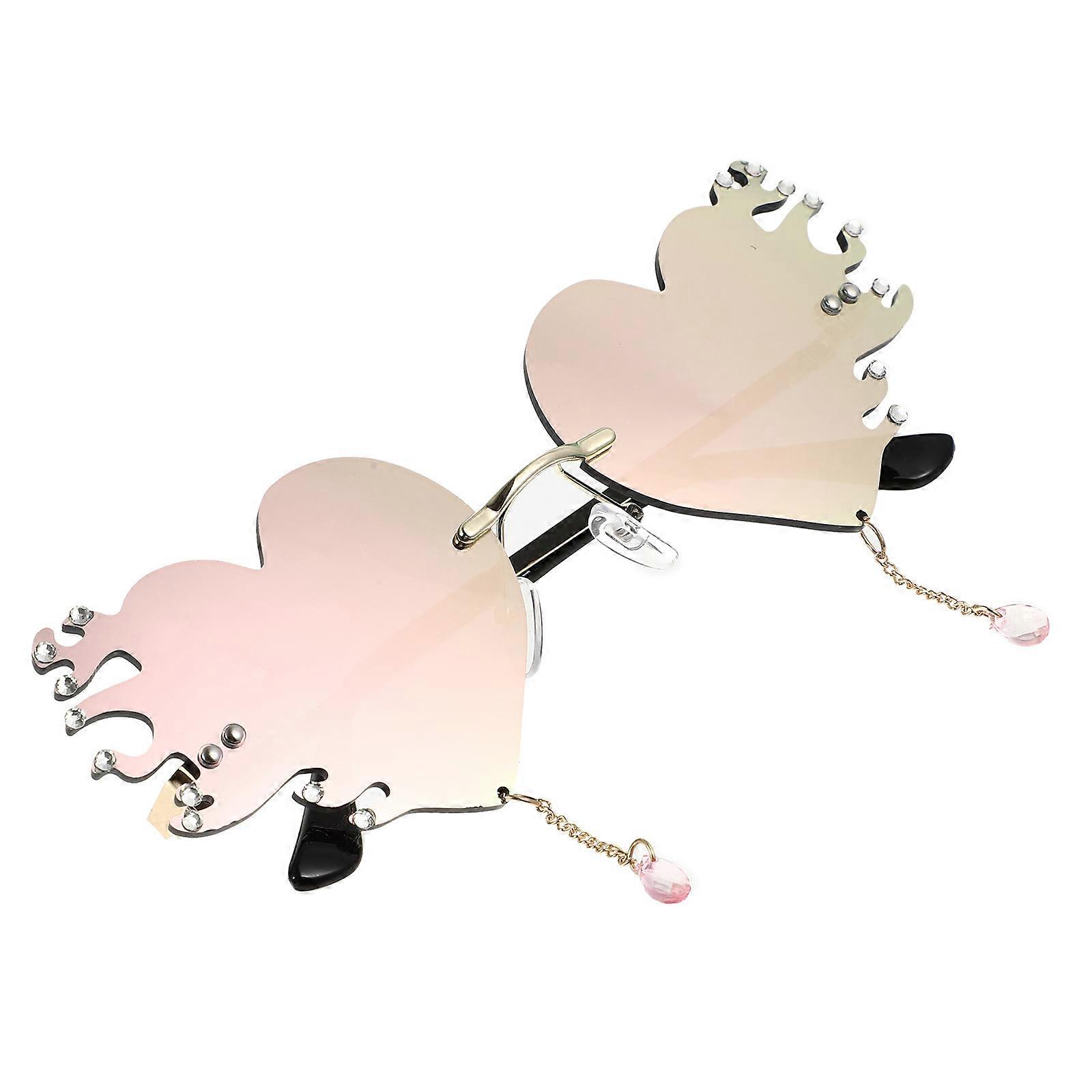 It sounds like you're describing a product listing for **heart shaped, rimless photography glasses** designed to be used as **lightweight party