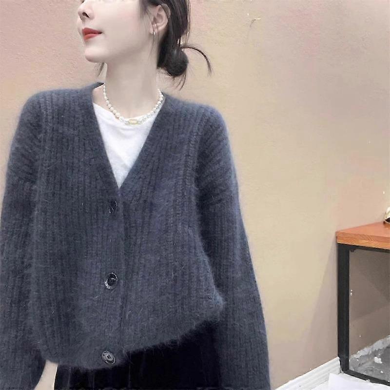 New long sleeved cardigan with autumn and winter temperament jacket slimming and casual collar outer knitted sweater lazy