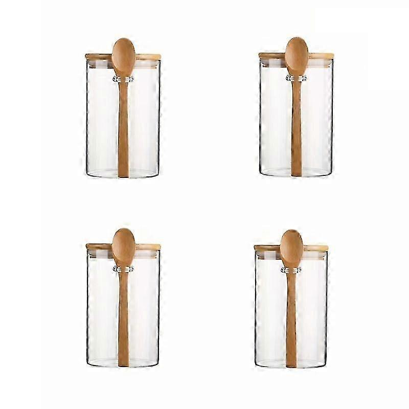 Transparent Glass Candy Jar with Sealed Bamboo Lid and Spoon - Biscuit Storage Container for Bulk Food