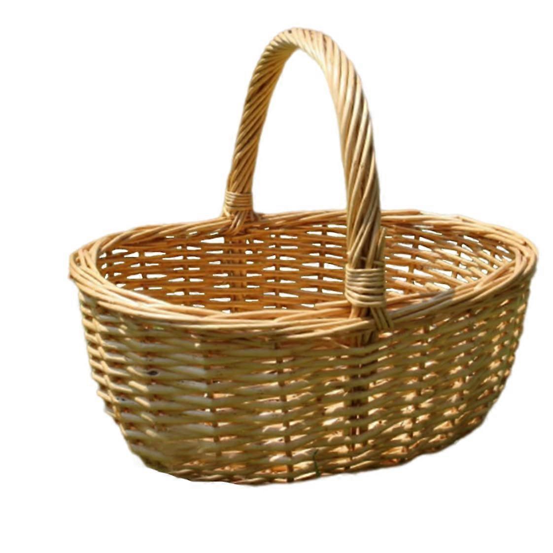 Picnic Basket Rustic Empty Gift Basket Oval Hamper 11.81 x 9.06 x 5.91 Inch Woven with Liner for Party Supply Beige Wicker Picnic
