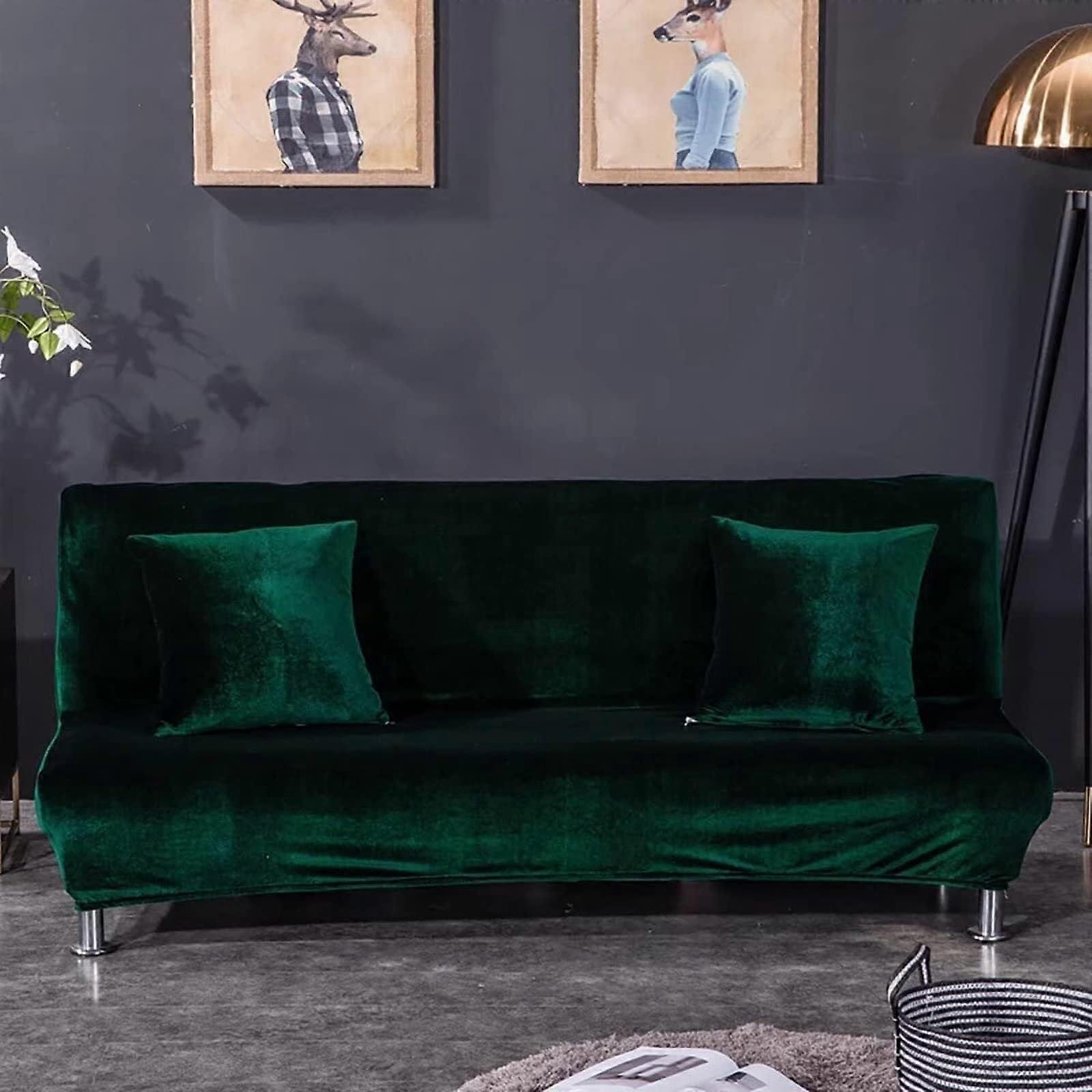Sofabezug Ohne Armlehnen, Stretch-Futonbezug Dunkelgrün für Klappbettsofa, Modern Einfarbig, Größe L