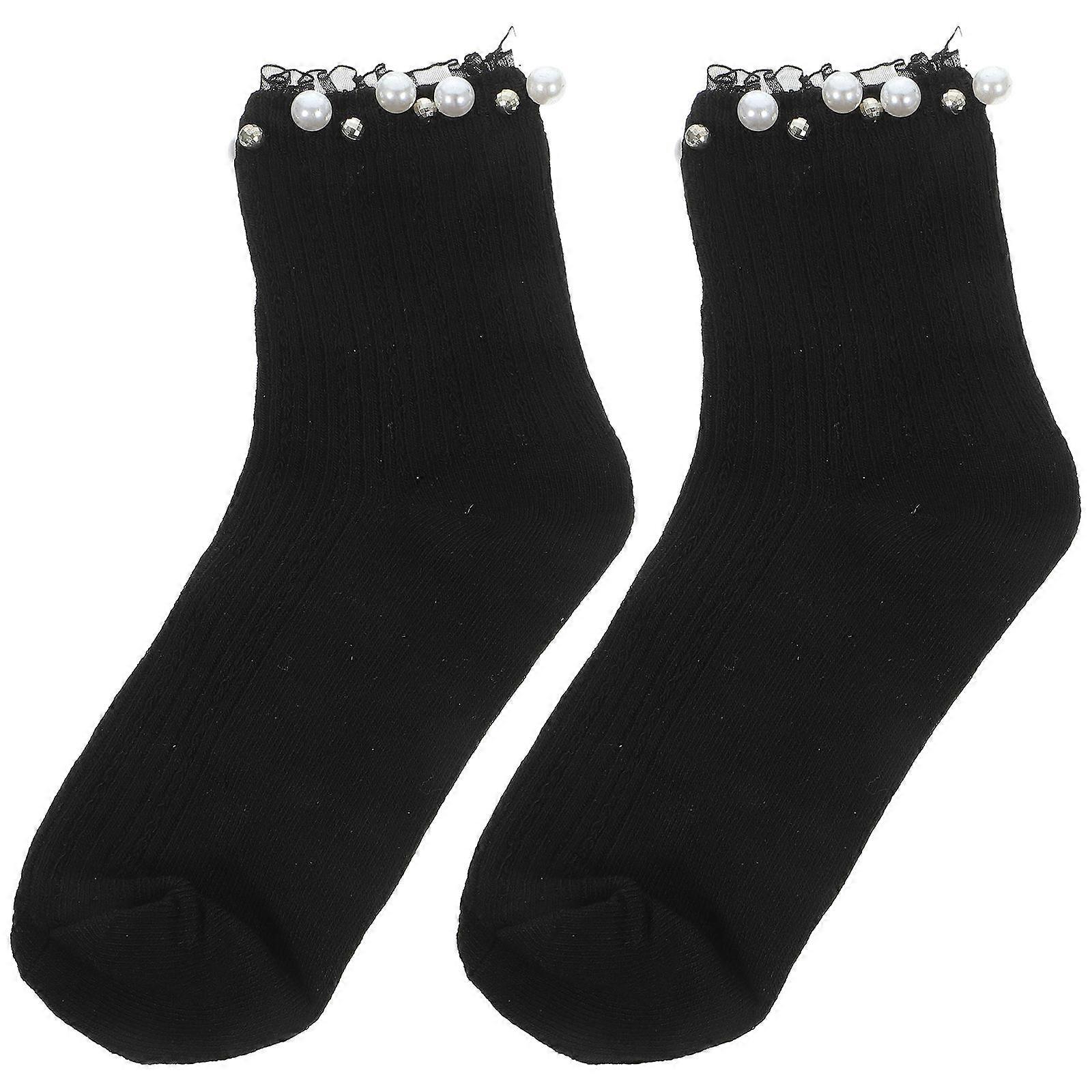Stylish Pearl Lace Socks for Women, Providing Warmth and Attractiveness in Everyday Wear