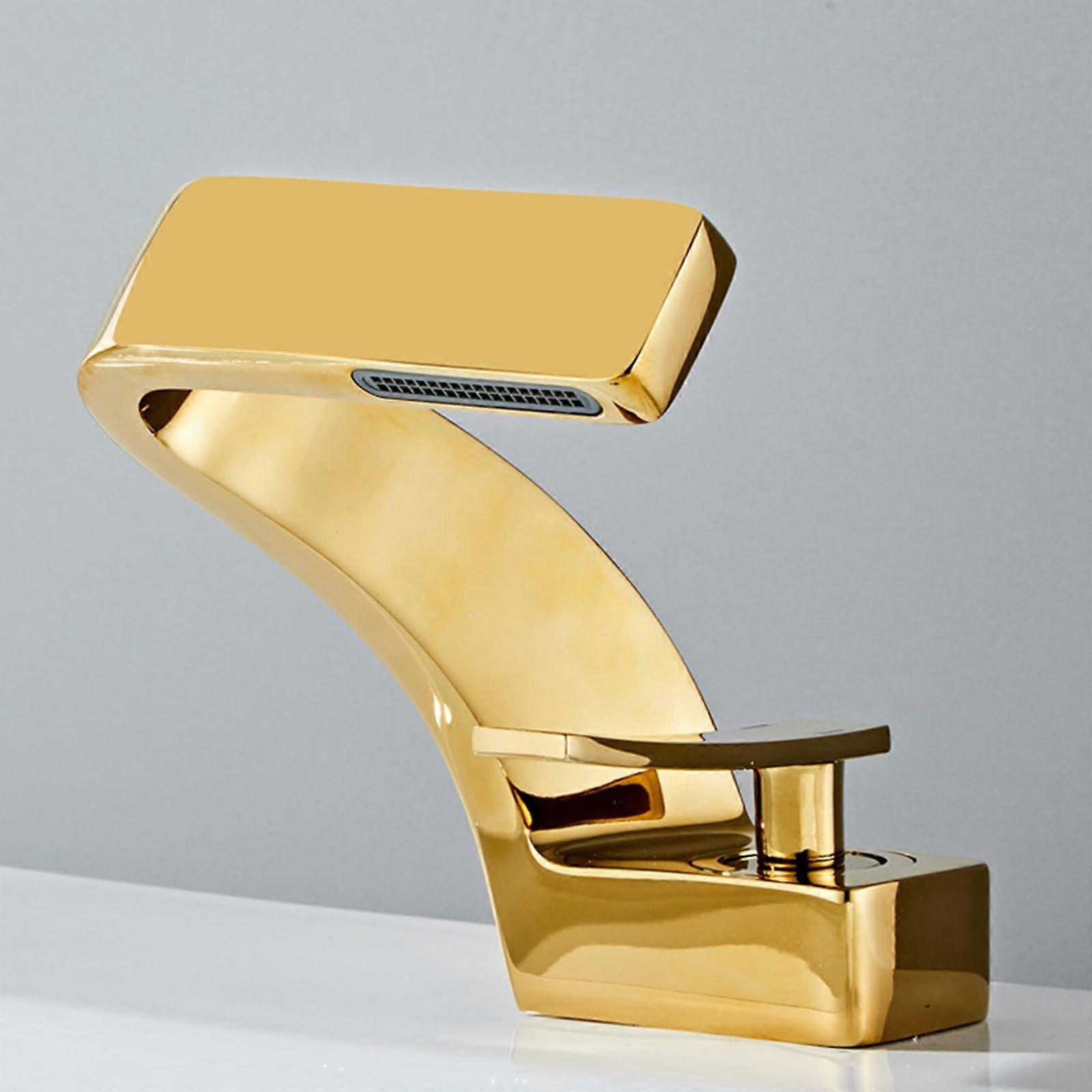 Bathroom Tap Waterfall Basin Mixer Taps Gold Brass Single Lever Sink Mixer Taps for Modern Bathrooms