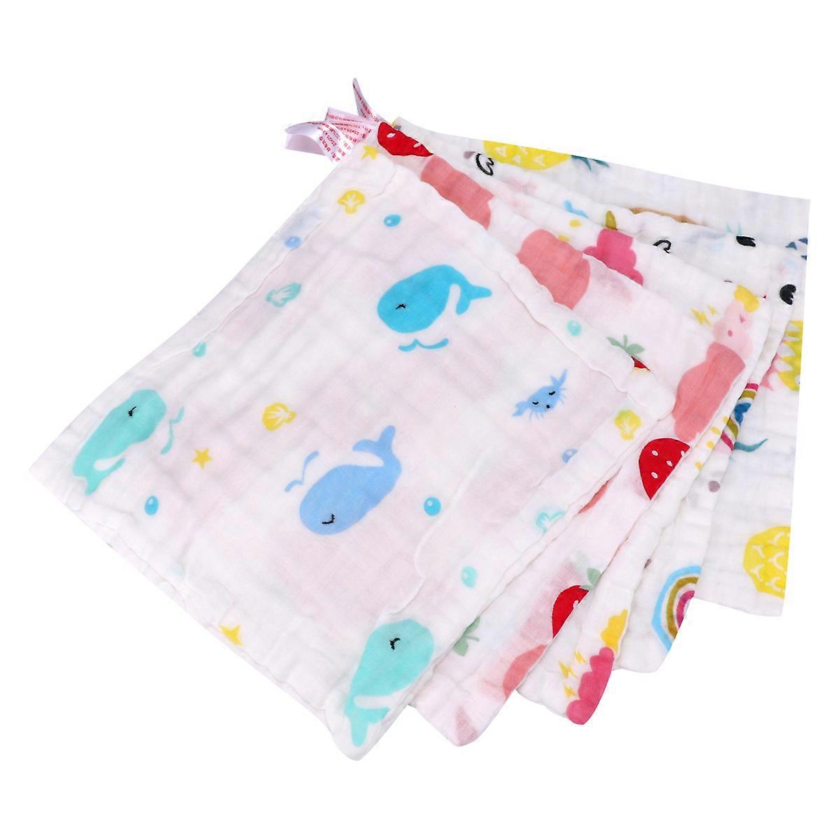 Soft Cotton Face Towels 5 Pack Quick Absorbing Washcloths with Cute Patterns for Sensitive Skin Bathing & Daily Care