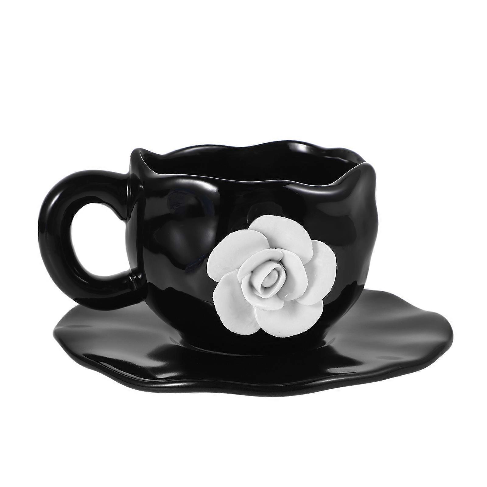 Ceramic Drinking Mugs Rose Shape Three-dimensional Design for Hot Beverages Adults 1Set