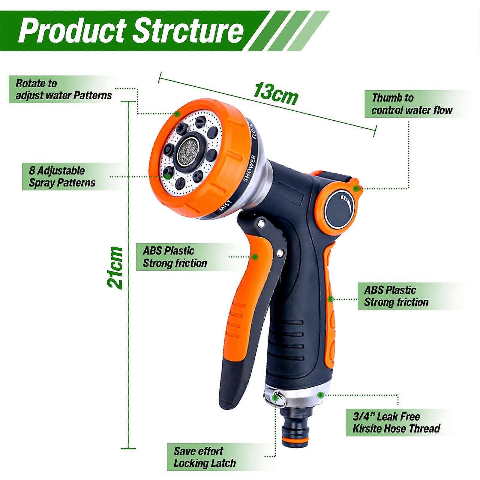 Garden Hose Spray Gun, 8 Adjustable Patterns High-Pressure Hose