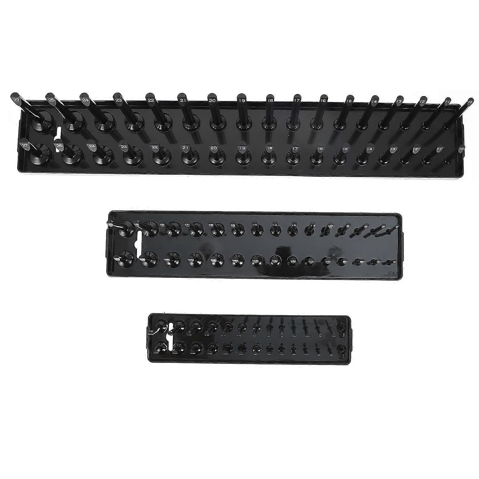 Heavy Duty Socket Organizer Tray for Easy Storage and Organization of SAE and Metric Sockets Black 3pcs