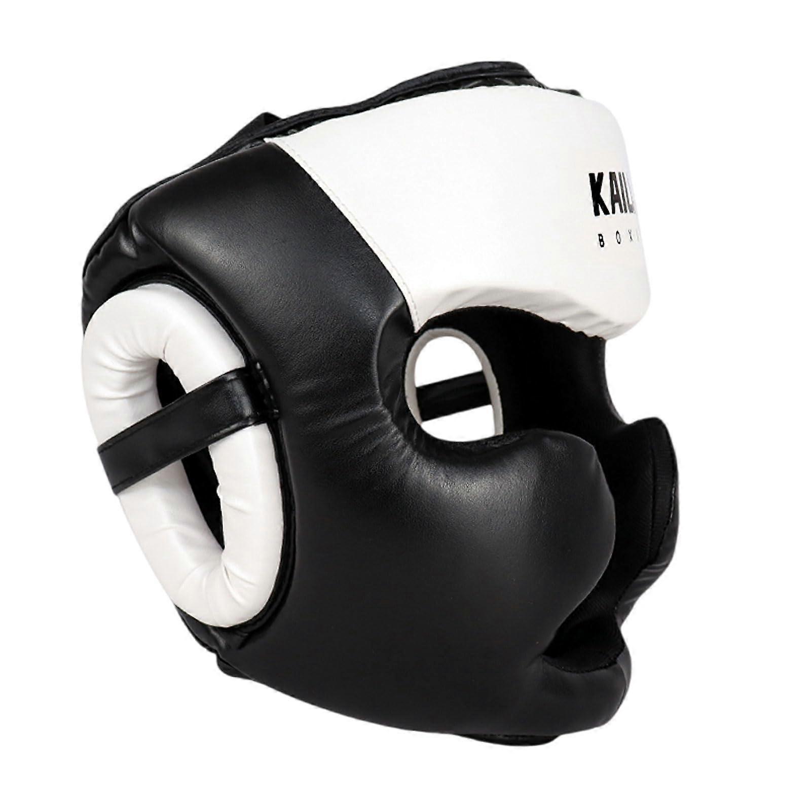 Karate Taekwondo Head Protection Helmet for Adults, Leather Boxing Helmet, Black L, MMA Sparring Gear with Sweat Absorption