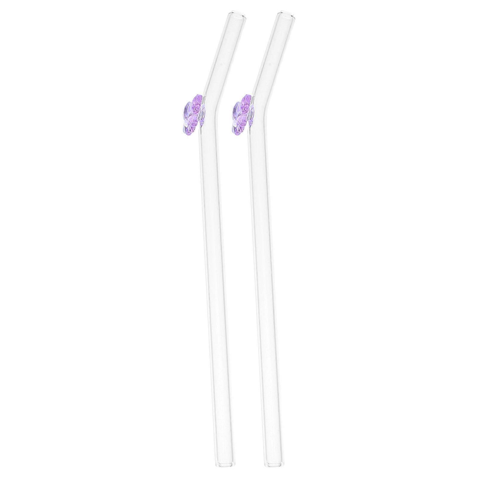 Charming Purple Glass Straws For Juice Smoothies And Daily Use 2Pcs