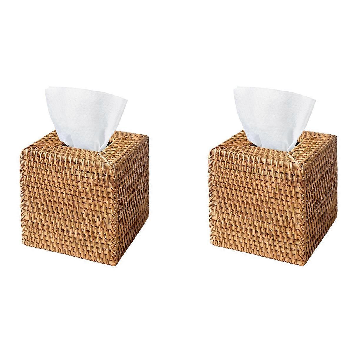 Rattan Tissue Box Cover, Hand Woven Square Wicker Holder