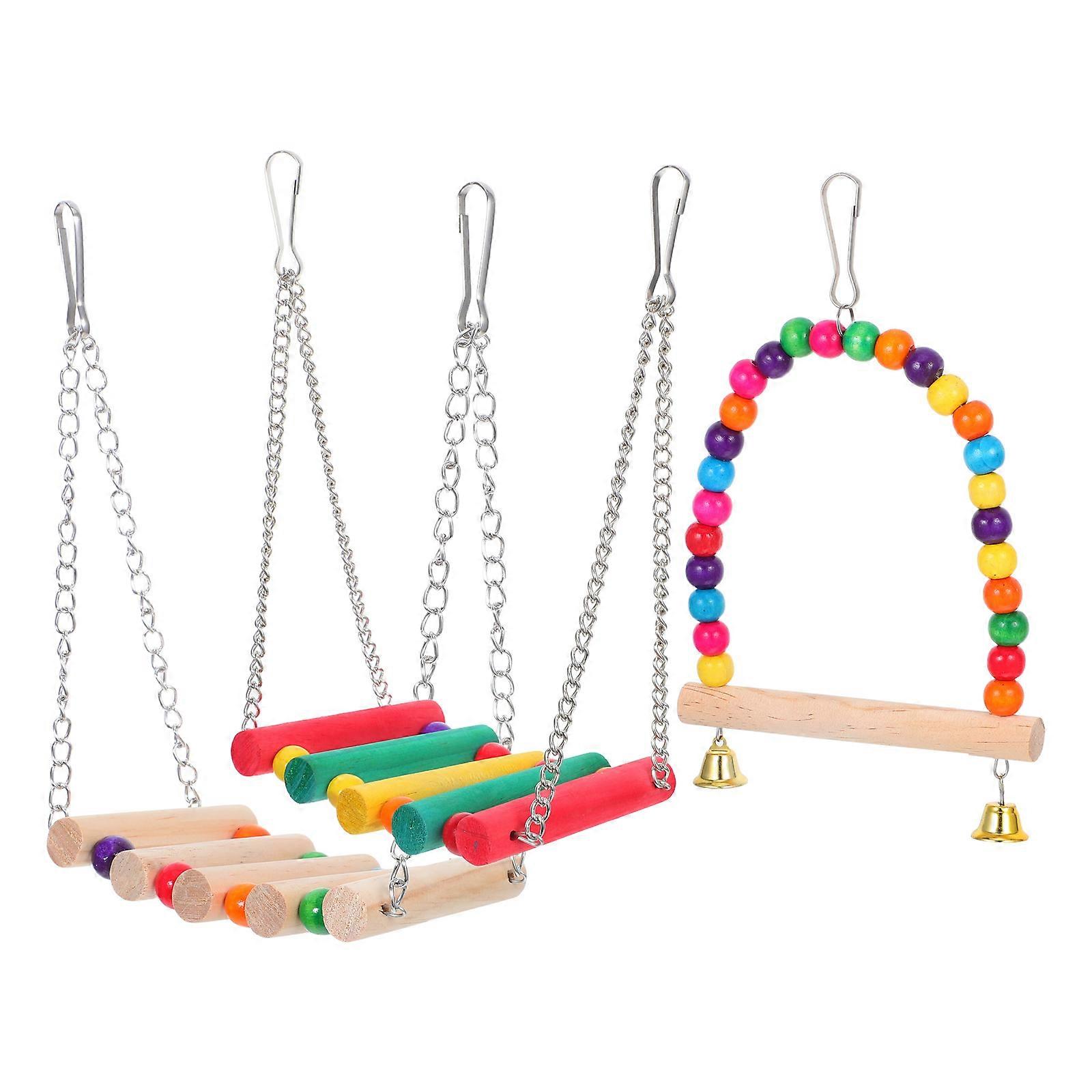 Wooden Bird Swing with Bells for Parrots, Cockatiels, and Small to Medium Birds – Chewing, Climbing, and Play Perch for Cage Exercise and Relaxation