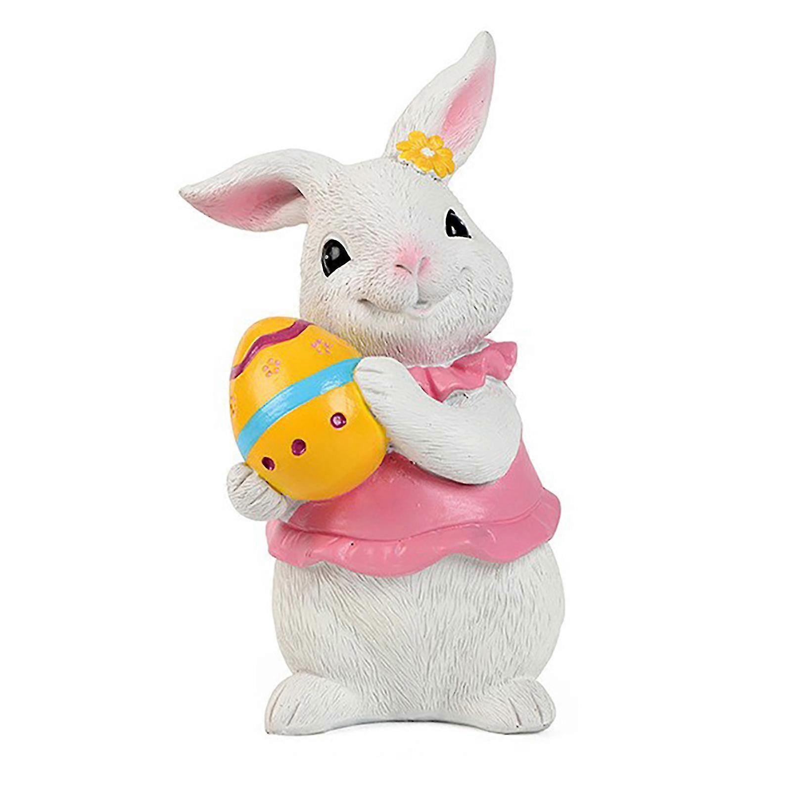 White Creative Easter Cute Rabbit With Eggs Resin Decoration