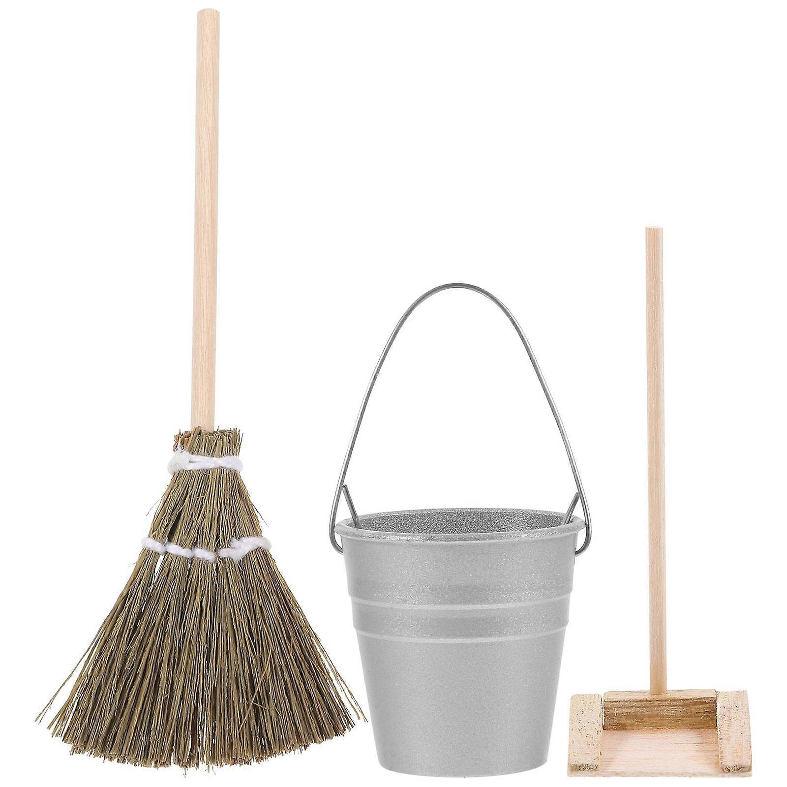 Mini Dollhouse Cleaning Tools Bucket Broom Dustpan Set for Decor 1Set