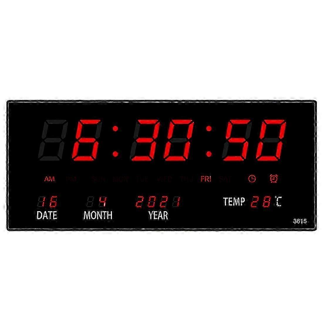 LED Perpetual Calendar Digital Wall Clock with Alarm and Hourly Chiming Temperature Display