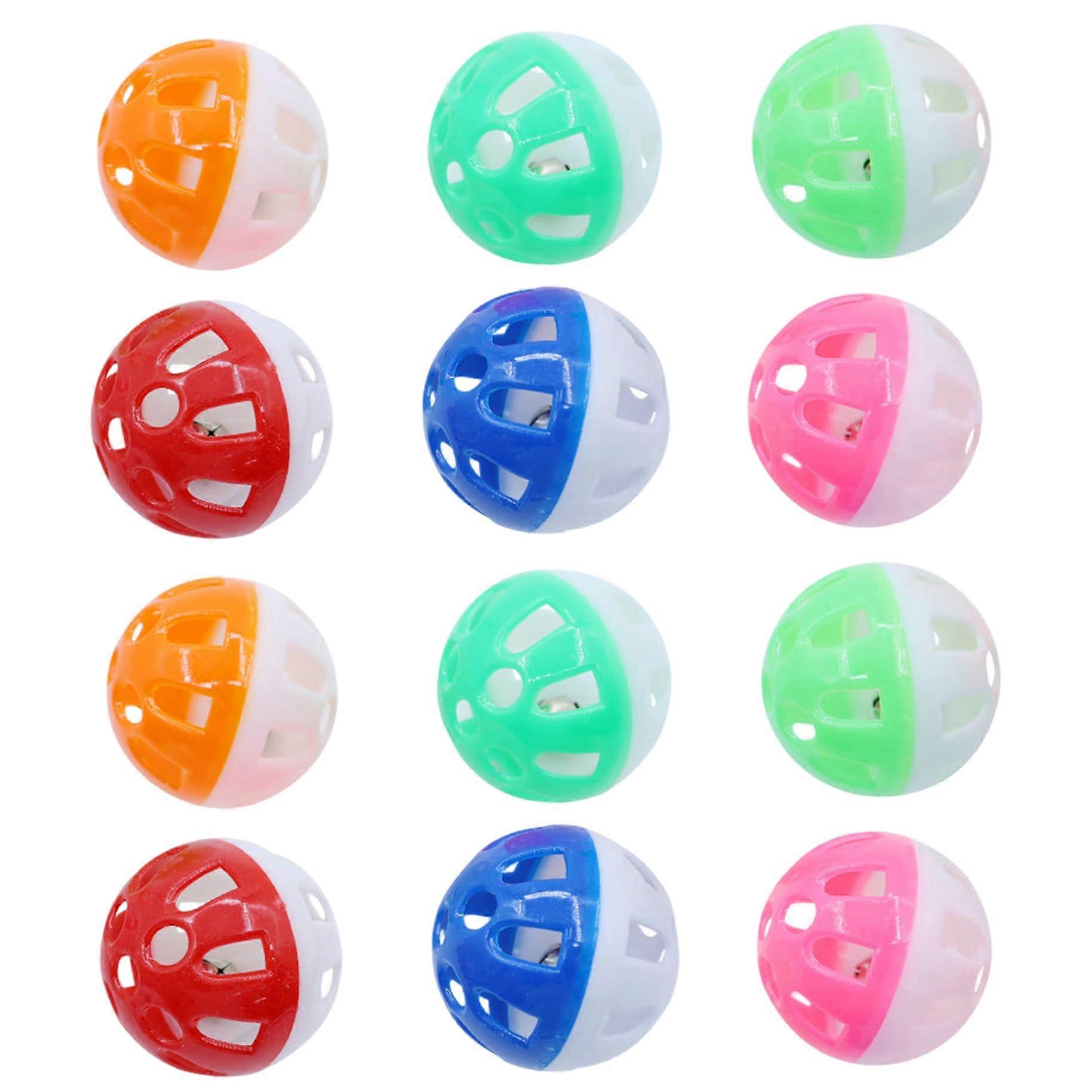 12pcs Cat Toy Balls with Bell, 1.5 Inch Colorful Mesh Hollow ABS Plastic, Interactive Jingle Toys for Kittens, Random Colors