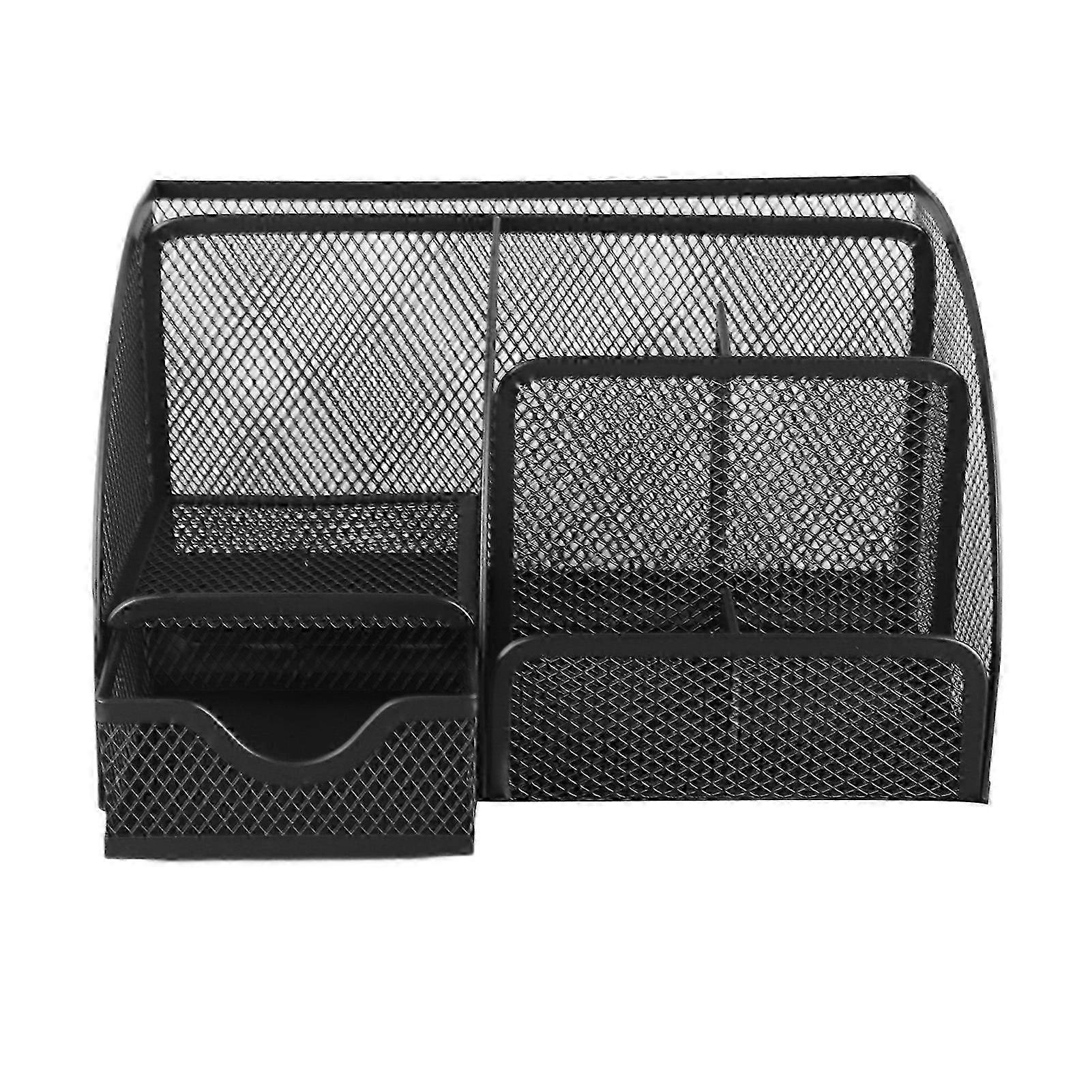 Multifunctional Metal Desk Organizer with 7 Compartments and Drawer, Black