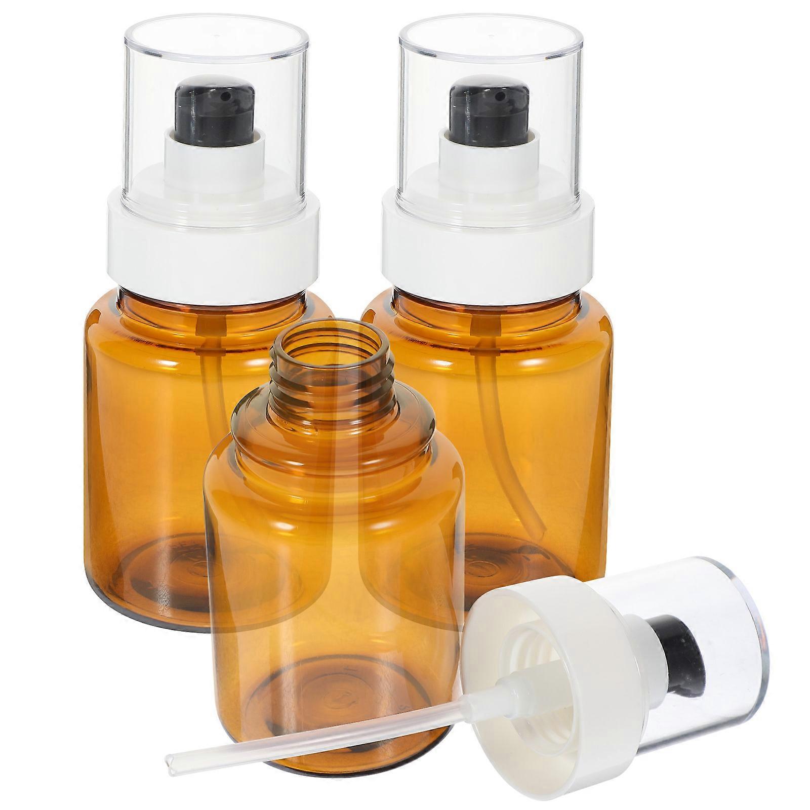 3pcs Portable Pump Bottles, Brown Empty Press Bottle for Essential Oils & Cosmetic Liquids, Travel Friendly Dispenser with UV Protection and Stylish