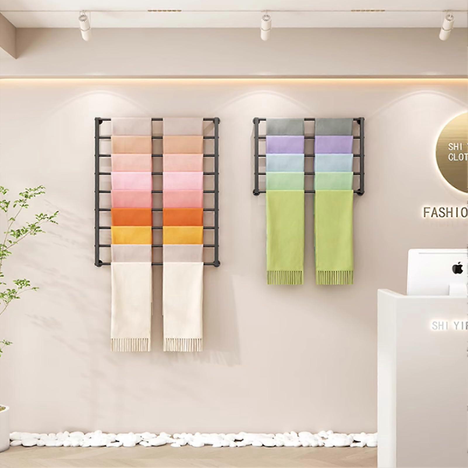 Wallmounted shelf for scarves, pants – versatile display – durable metal organizer. 80x60cm, black.