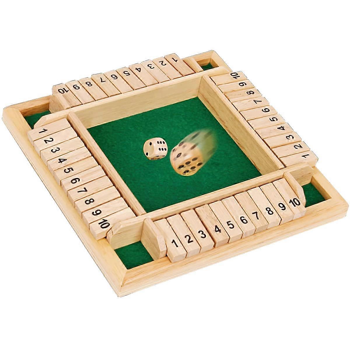 Shut The Box Game, Wooden Board with 2 Dice, Classic Dice Game, 4 Players Green